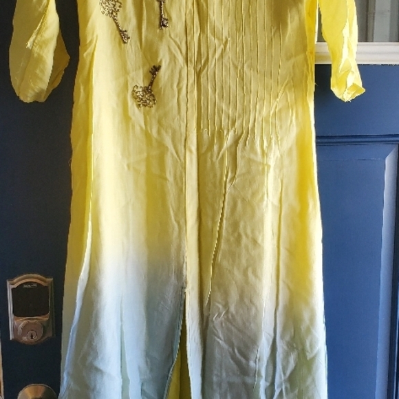Yellow Embroidered Women's Jumpsuit - Picture 1 of 3